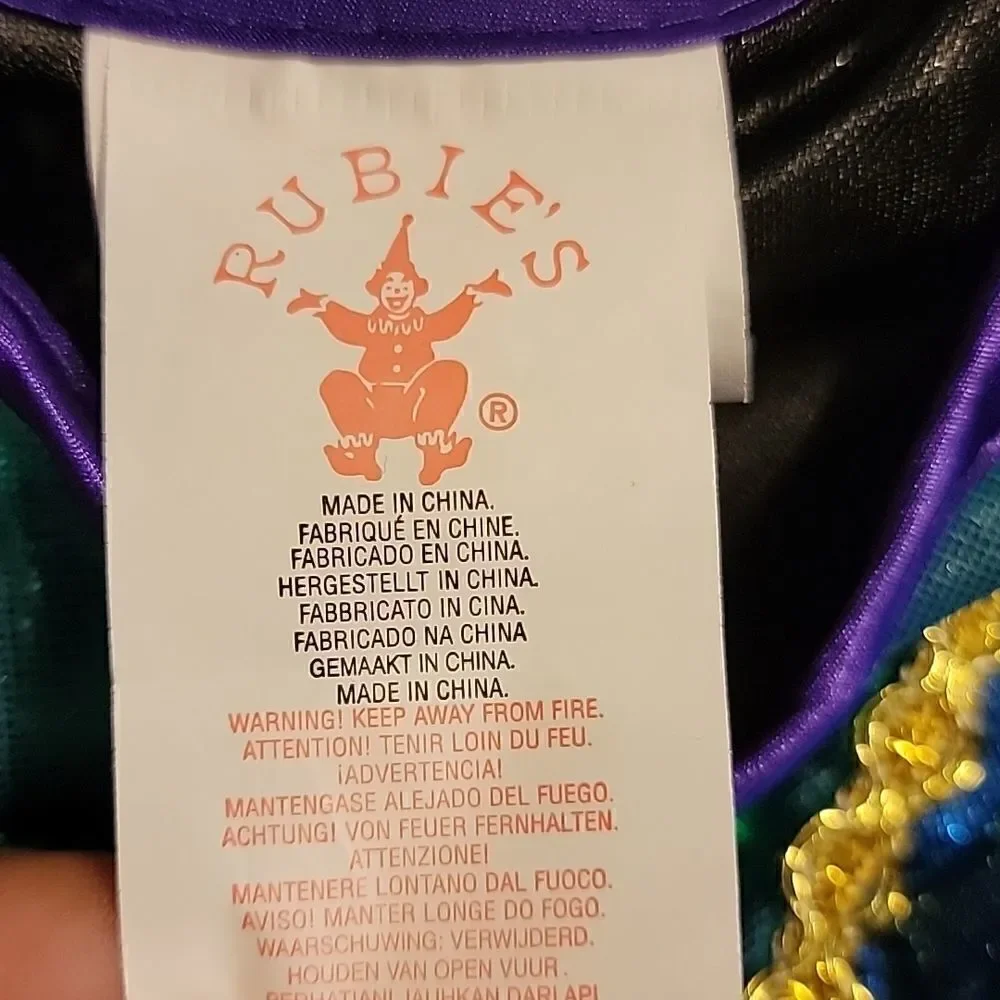 RUBIE'S TURQUOISE AND PURPLE PEACOCK COSTUME, SIZE MEDIUM (8-10)